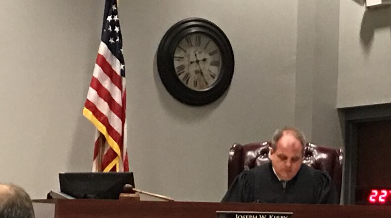 Judge Joe Kirby during an earlier hearing of a Franklin boy, 10, sentenced in a bullying-related school threat case. The boy was sentenced Wednesday in Warren County Juvenile Court. LAWRENCE BUDD/STAFF