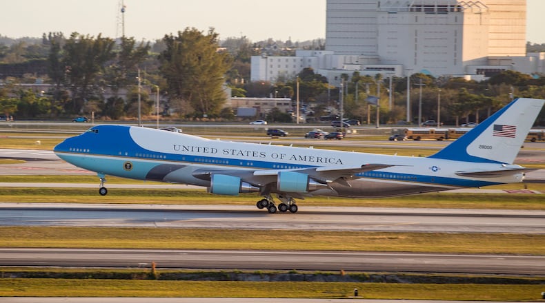 President Donald Trump departs on Air Force One at Palm Beach International Airport on February 12, 2017.  (Richard Graulich / The Palm Beach Post)