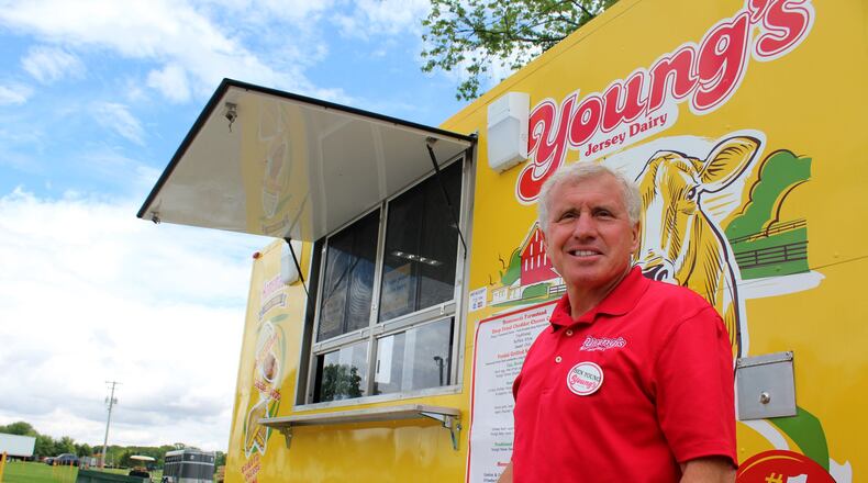 Ben Young is the co-owner of Young’s Jersey Dairy near Yellow Springs. The business sells cheese curds, ice cream and grilled cheese from its new food truck. AMELIA ROBINSON/STAFF