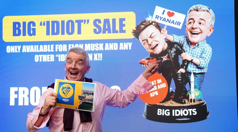 Ryanair Group CEO Michael O'Leary poses during a press conference in Dublin, Ireland, Wednesday, Jan. 21, 2026. (Brian Lawless/PA via AP)