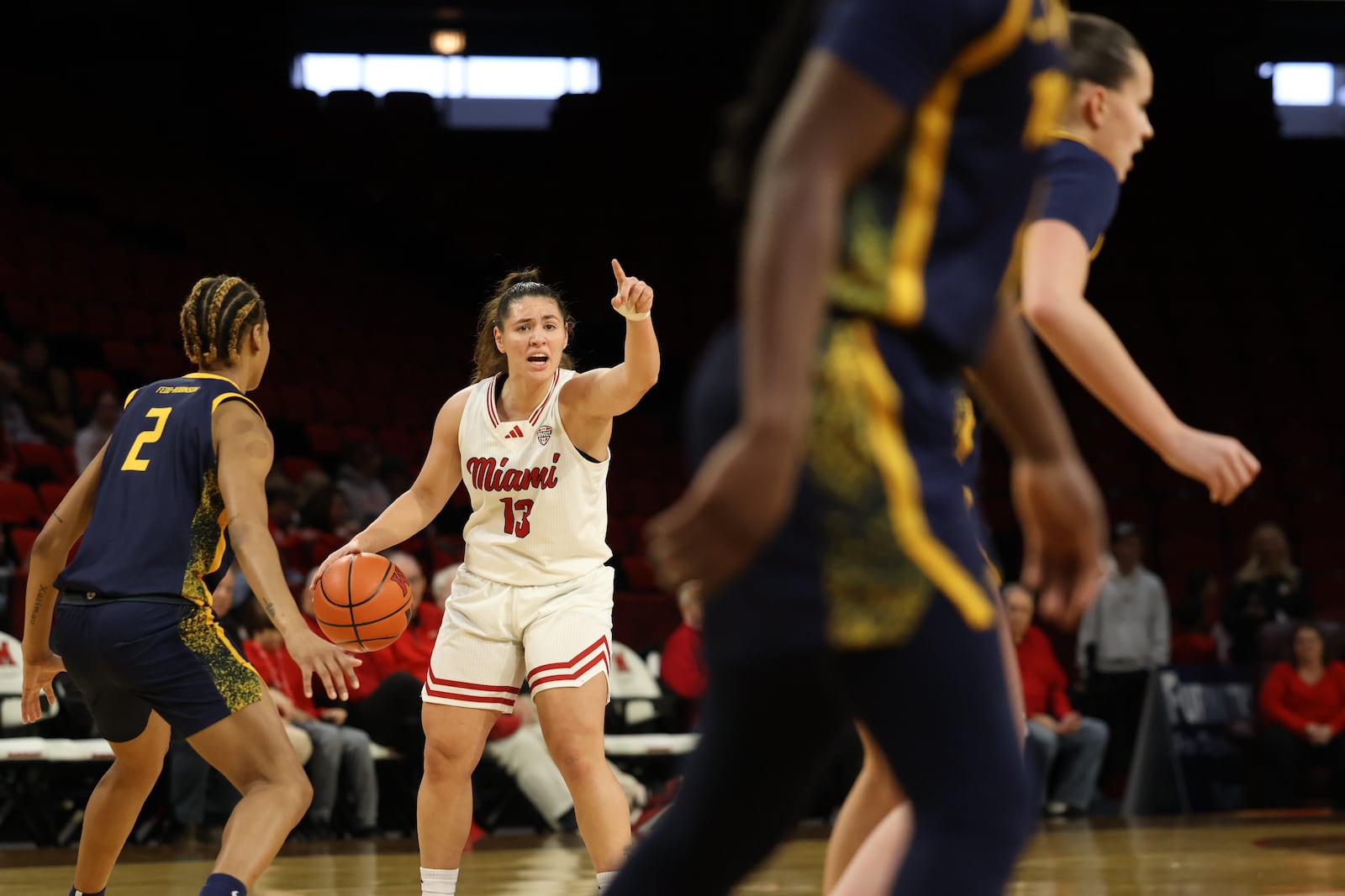 Miami's Tamar Singer directs the offense during her game against Toledo on Saturday at Millett Hall. ELIJAH COOK / CONTRIBUTED