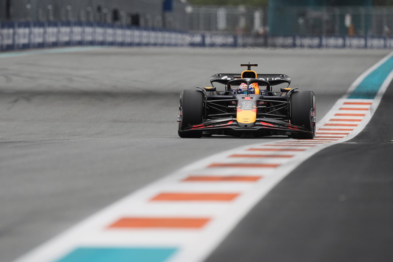 Red Bull driver Max Verstappen of the Netherlands races during the Formula One Miami Grand Prix auto race Sunday, May 4, 2025, in Miami Gardens. Fla. (AP Photo/Rebecca Blackwell)