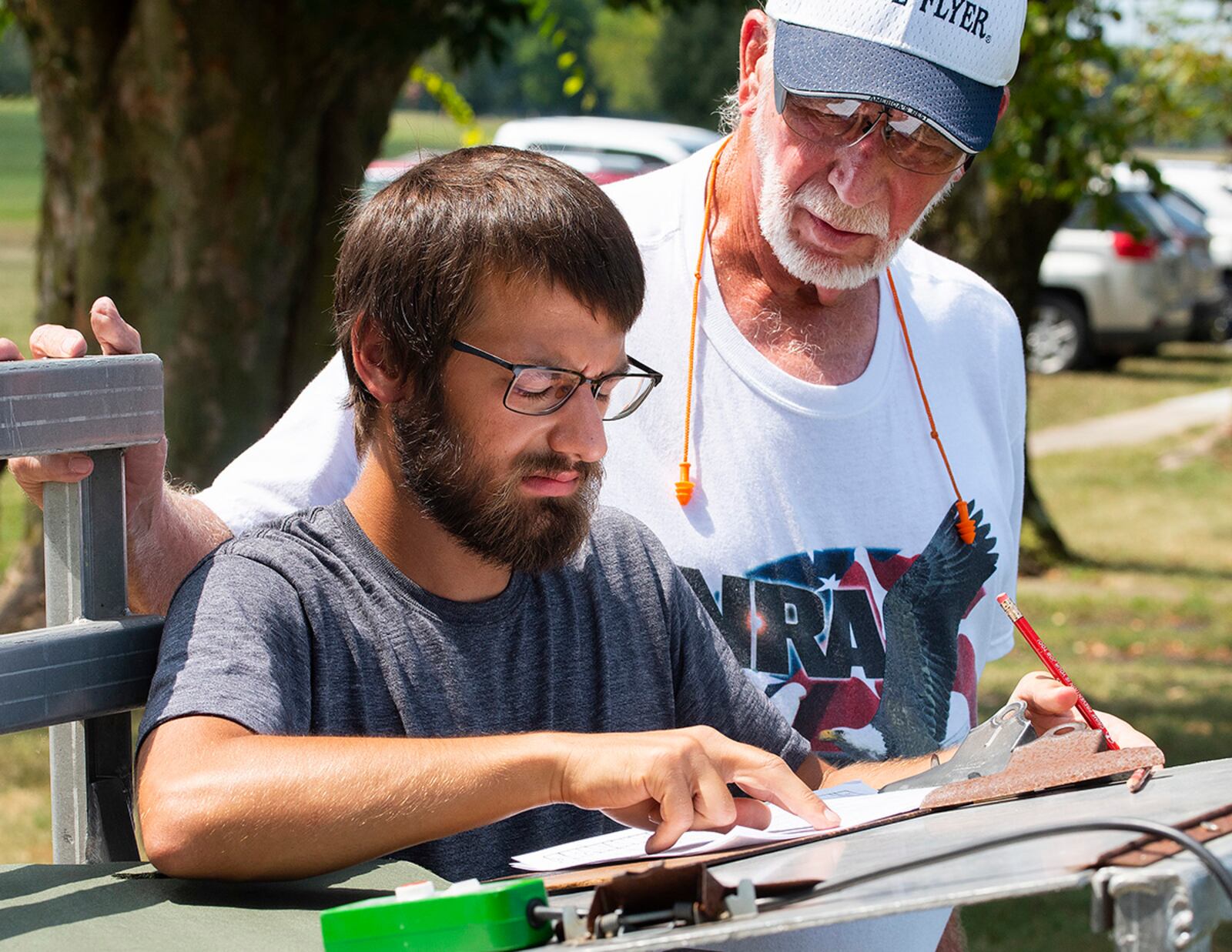 David Miotke, who works at the 88th Force Support Squadron’s Rod and Gun Club, keeps score during Retiree Trap League shooting Aug. 24 at Wright-Patterson Air Force Base. The club is open for both individual and league shooting. U.S. AIR FORCE PHOTO/R.J. ORIEZ