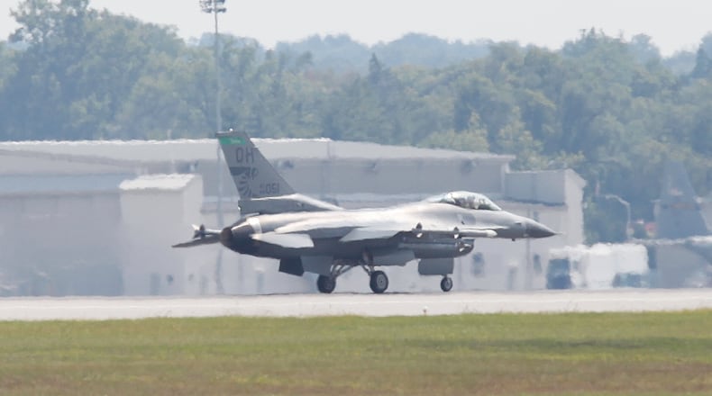 F-16 crews from the Ohio Air National Guard’s 180th Fighter Wing will conduct training missions over the Springfield and Dayton areas tonight. CHRIS STEWART / STAFF