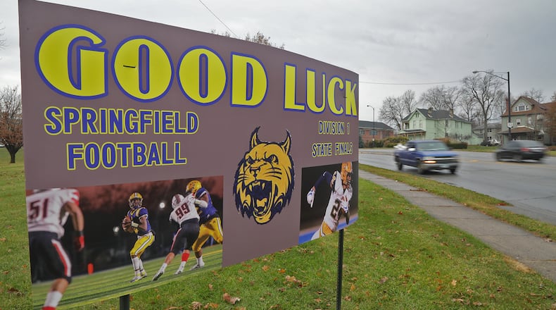 A sign along South Limestone Street wishes the Springfield Wildcats good luck Wednesday. BILL LACKEY/STAFF