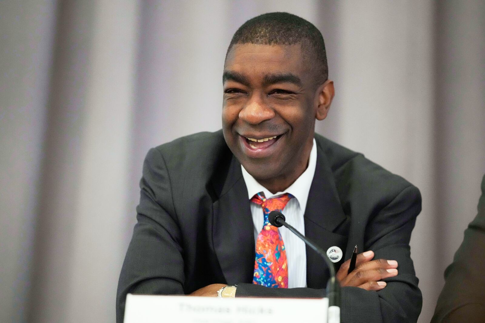 Commissioner Thomas Hicks speaks during the U.S. Election Assistance Commission Standards Board in-person public meeting, Thursday, April 24, 2025, in Charlotte, N.C. (AP Photo/Chris Carlson)