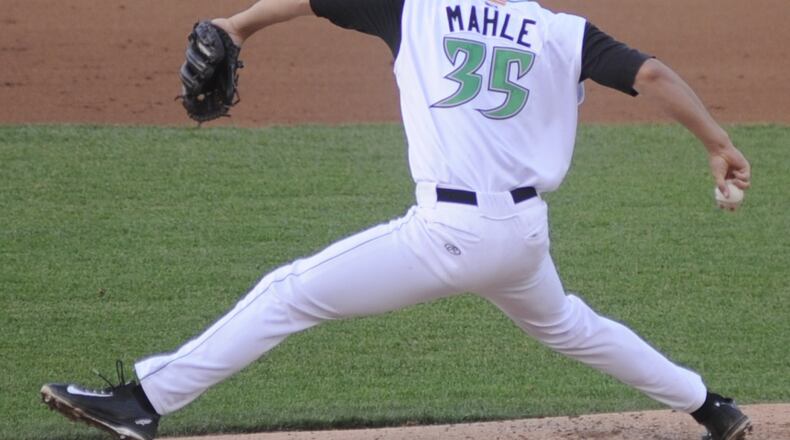 Dragons starter Tyler Mahle scattered three hits over seven innings and struck out a career nine. The Dragons defeated the visiting Great Lakes Loons 3-1 at Dayton’s Fifth Third Field on Monday, May 18, 2015. MARC PENDLETON / STAFF