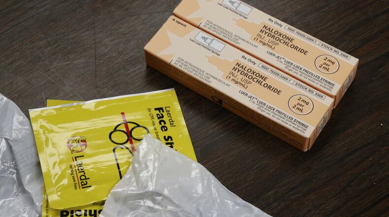 The contents of a Narcan Kit which first responders are given to use on overdose patients. Bill Lackey/Staff
