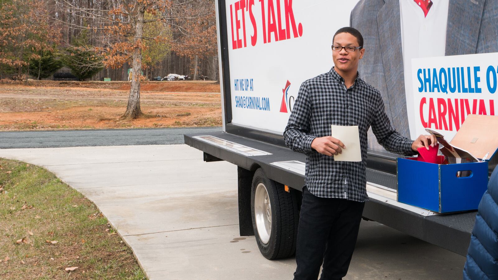 Darian Lipscomb is surprised at his home in Prospect, Va., with an offer from Carnival Cruise Line in exchange for his Snapchat handle. (Courtesy Carnival Cruise Line)