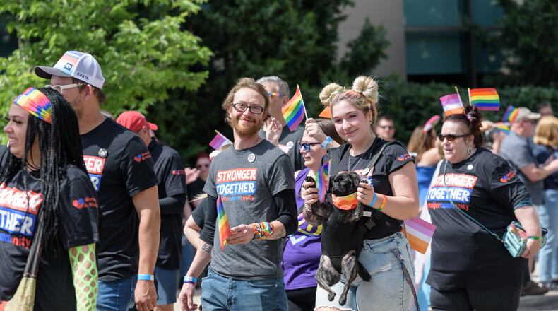 The Greater Dayton LGBT Center hosted the Dayton Pride Parade and Festival in downtown Dayton to celebrate the kickoff of Pride Month on Saturday, June 1, 2024. This year, the new parade route started on 2nd St., turned right on Main St. and 1st St. past the new festival area on Saint Clair St. and ended on Patterson Blvd. TOM GILLIAM/CONTRIBUTING PHOTOGRAPHER