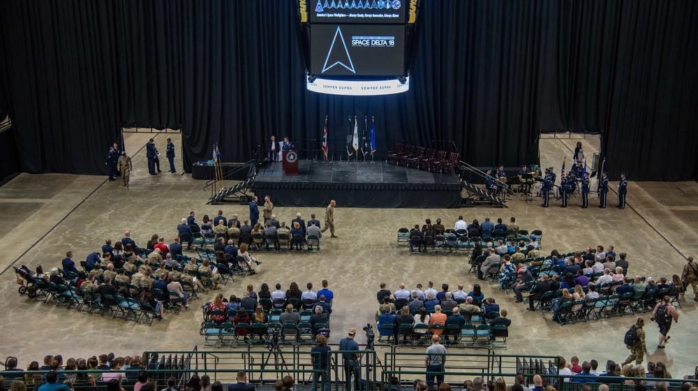 Space Operations Command's newest Delta, Space Delta 18, was activated and the National Space Intelligence Center (NSIC) was established during a ceremony at the Nutter Center on June 24, 2022. (U.S. Space Force photo by Senior Airman Jack Gardner)