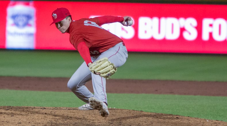 Fort Wayne reliever Nick Wissman pitches against the Dragons on Thursday night in his return to Dayton and Day Air Ballpark. Jeff Gilbert/CONTRIBUTED