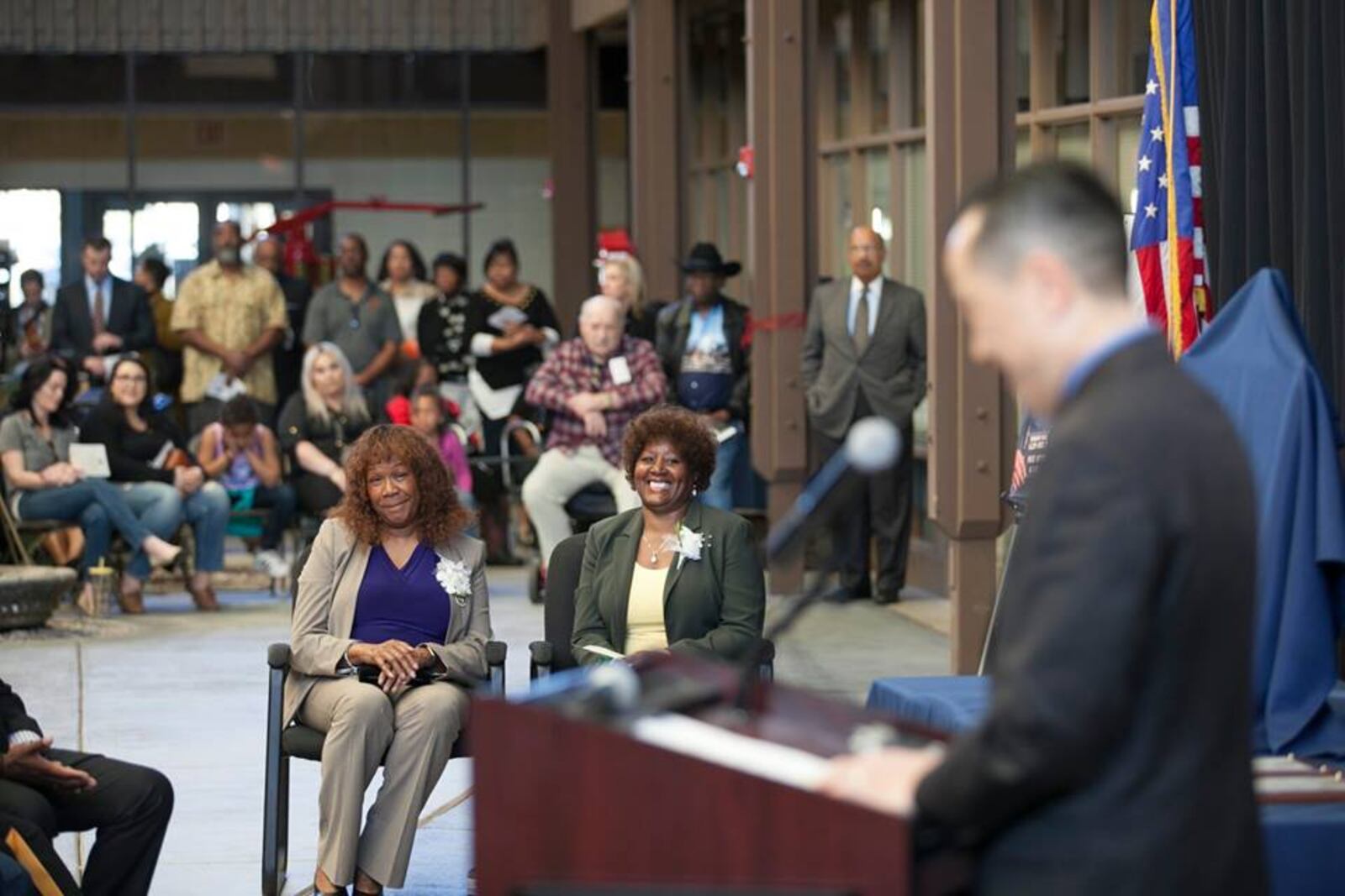 Flossie Crump and Dayton native Felicia Allen became the first women sworn in as police officers in Sacramento, Calif in 1974.  The atrium at the police department's headquarters was recently dedicated in their honor. Allen is pictured on the left.