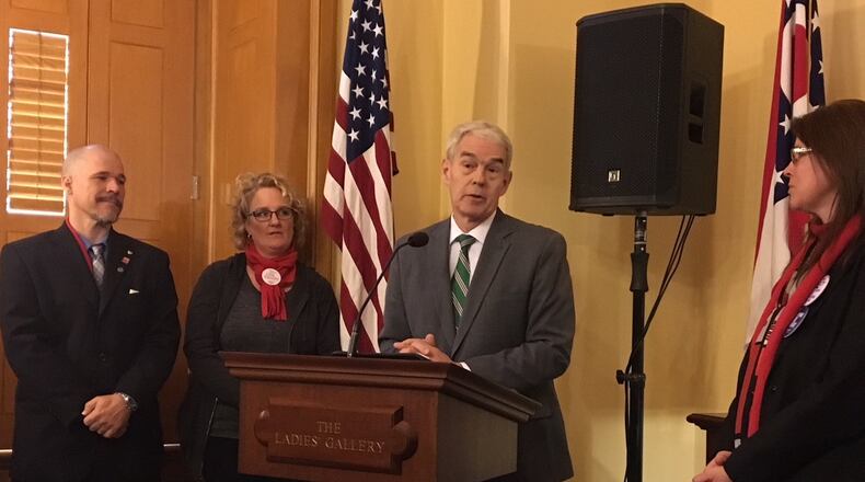 Ohio Higher Education Chancellor Randy Gardner speaks to members of the AAUP-WSU at a meeting at the Ohio House in Columbus on Friday.