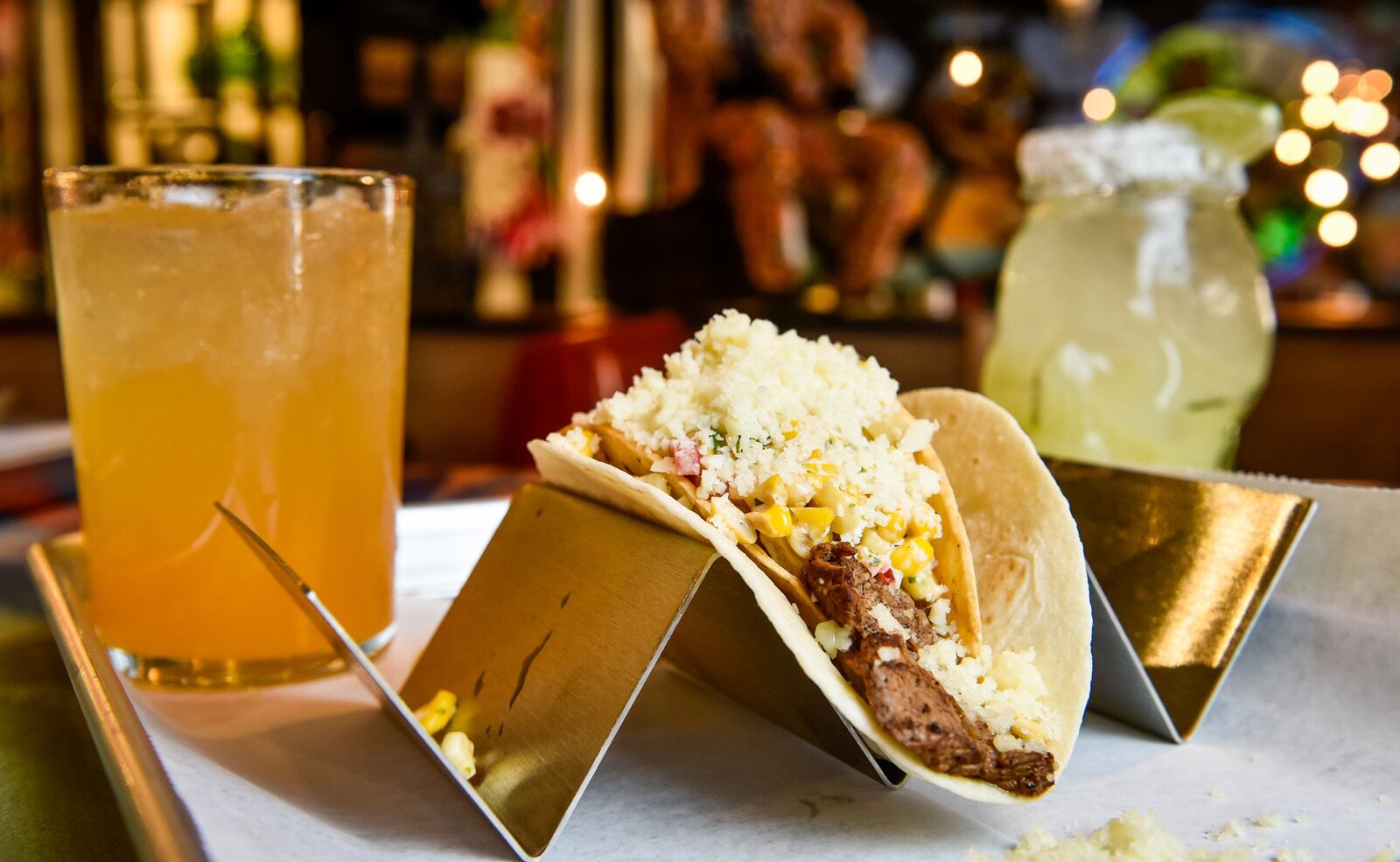 Agave & Rye has opened a location at Liberty Center in Liberty Township. The restaurant features a variety of tacos and large selection of tequilas and bourbons. This is their first location in Ohio. They have locations in Covington and Lexington in Kentucky. This is The Alderman with ancho grilled steak, Mexican street corn salad, cotija cheese and spicy chile de arbol salsa. NICK GRAHAM/STAFF