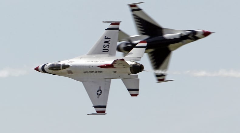 U.S. Air Force Thunderbirds on Sunday at the Vectren Dayton Air Show. TY GREENLEES / STAFF