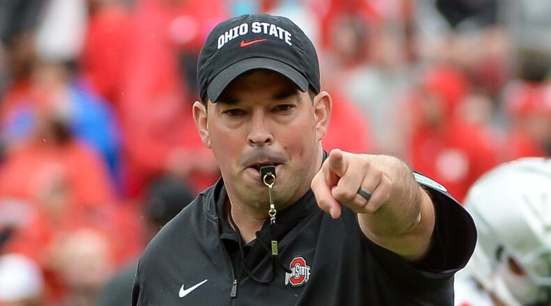 LINCOLN, NE - SEPTEMBER 28: Head coach Ryan Day of the Ohio State Buckeyes on the field before the game against the Nebraska Cornhuskers at Memorial Stadium on September 28, 2019 in Lincoln, Nebraska. (Photo by Steven Branscombe/Getty Images)