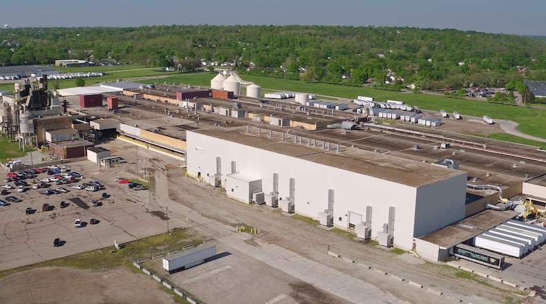 A recent aerial shot of the Appvion plant off West Alex-Bell Road. TY GREENLEES / STAFF