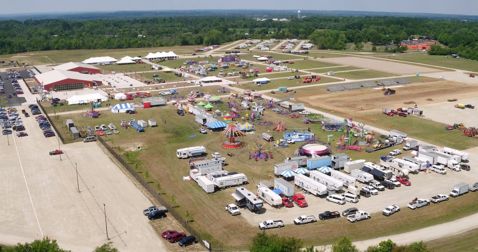Aerial view of opening day at the Montgomery County Fair’s new location in Jefferson Twp. TY GREENLEES / STAFF