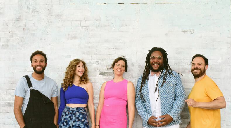 Lake Street Dive, (left to right) James Cornelison, Rachael Price, Bridget Kearney, Akie Bermiss and Mike Calabrese, performs at Rose Music Center in Huber Heights on Wednesday, Aug. 17.