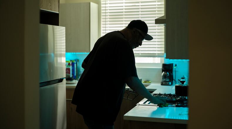 Steve Allen, an Air Force veteran who lived on Skid Row for decades, in his apartment in West Hollywood, Calif., July 29, 2024. The U.S. departments of Veterans Affairs and Housing and Urban Development, backed by ample funding from Congress, have quietly shown that it is possible to make progress on the seemingly intractable problem of homeless veterans. (Philip Cheung/The New York Times)