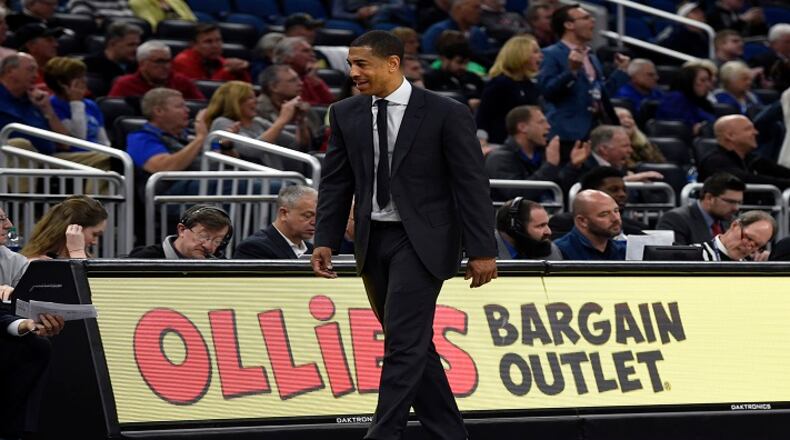 Connecticut head coach Kevin Ollie walks back to the bench in the second half in a first-round game at the American Athletic Conference Tournament against SMU at the Amway Center in Orlando, Fla., Thursday, March 8, 2018. (Brad Horrigan/Hartford Courant/TNS)