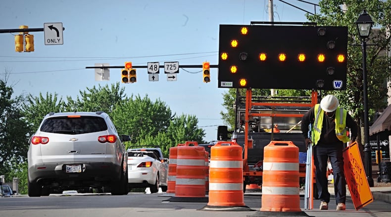 The closures on Ohio 48, or Main Street, in Centerville started Tuesday and are scheduled to continue into the fall, according to the city. STAFF PHOTO / MARSHALL GORBY