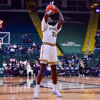 Wright State University's Michael Imariagbe makes a move to the basket during their game against Oakland on Monday, Dec. 29 at Wright State's Nutter Center. JOSEPH R. CRAVEN / CONTRIBUTED PHOTO