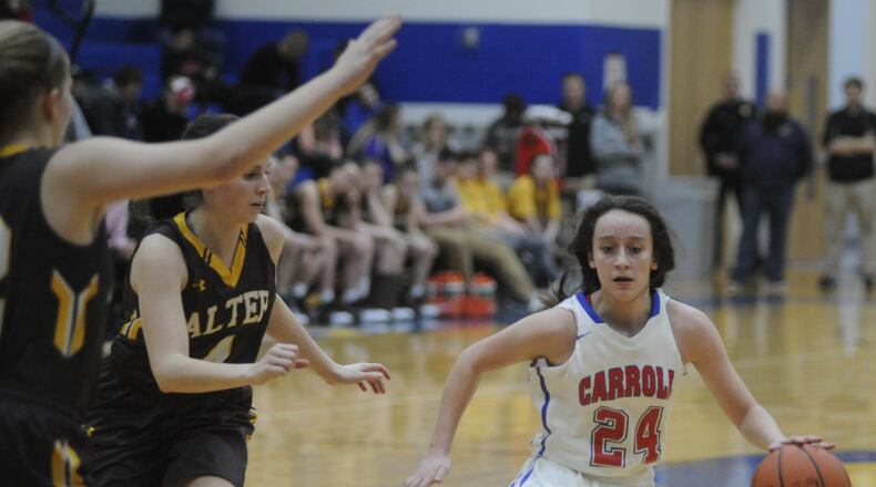 Carroll’s Allie Stefanek. Alter defeated Carroll 55-38 in a girls high school basketball D-II regional final at Springfield on Friday, March 10, 2017. MARC PENDLETON / STAFF