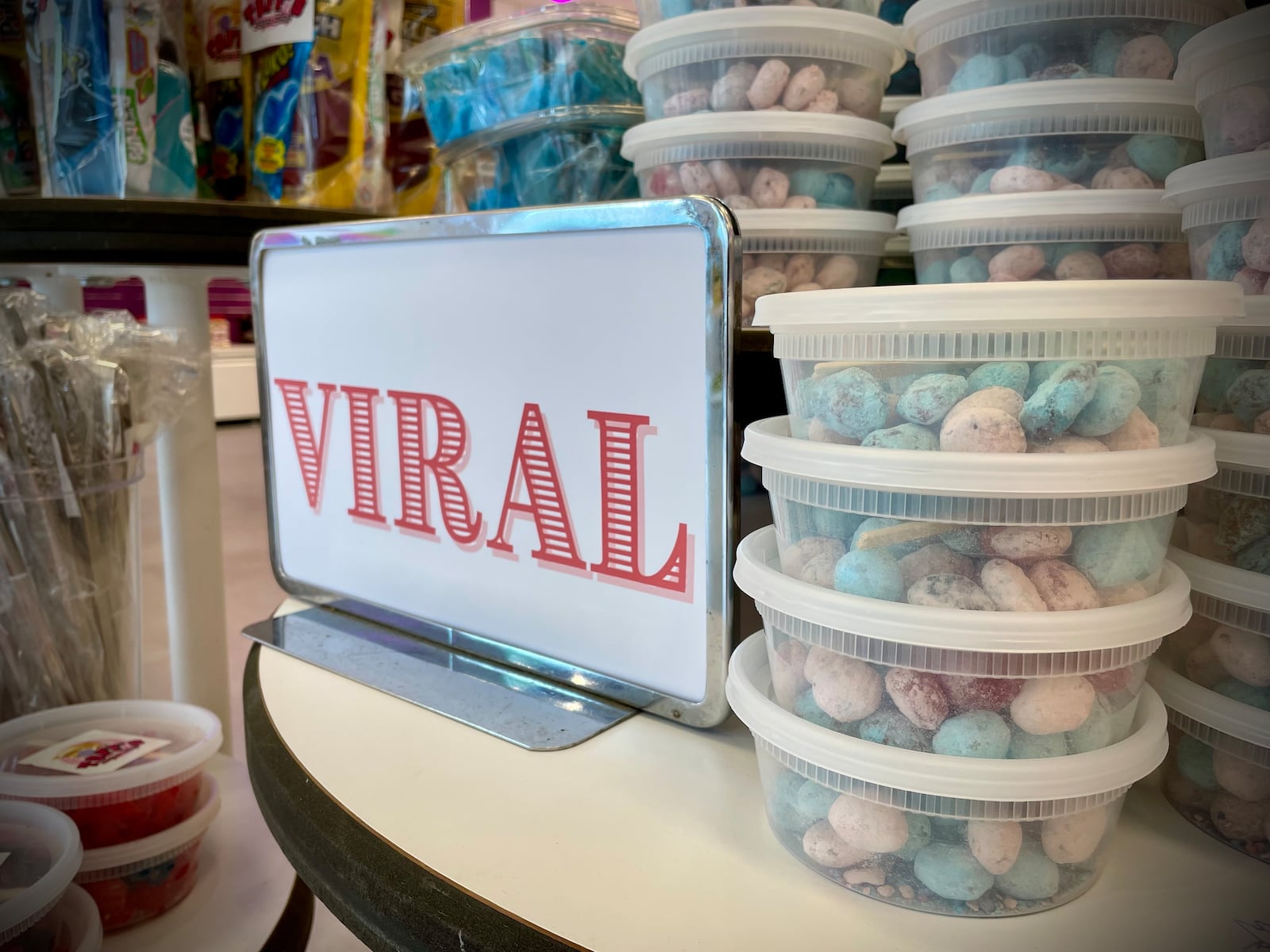 Toff’s Sugar Shop at The Greene Town Center in Beavercreek offers freeze-dried candy, regular and bulk candy, novelty and nostalgic treats, international candy, trending TikTok goodies, a sugar-free section and much more. NATALIE JONES/STAFF