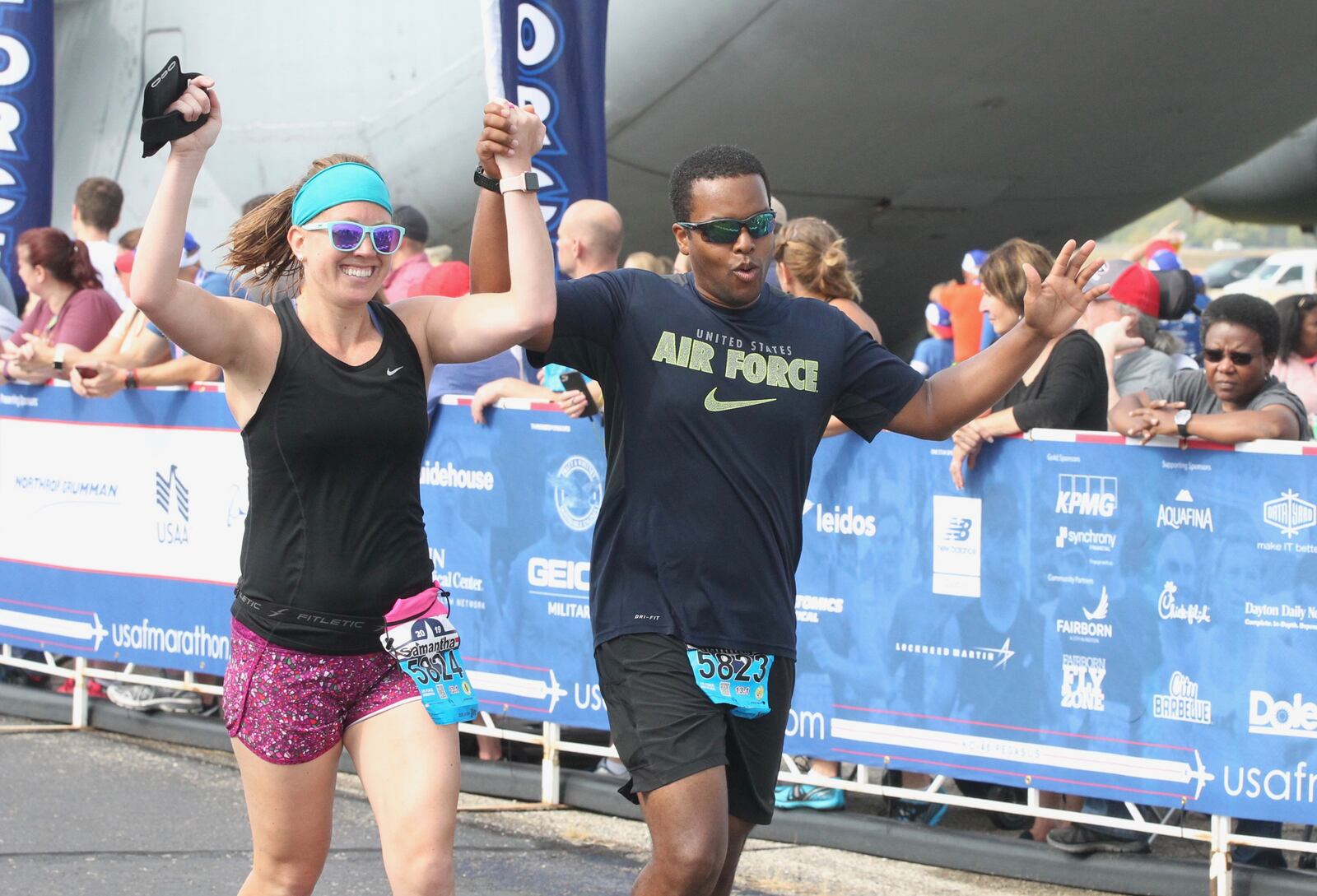 Scenes from the finish line at the Air Force Marathon on Saturday, Sept. 21, 2019, at Wright-Patterson Air Force Base in Fairborn. David Jablonski/Staff
