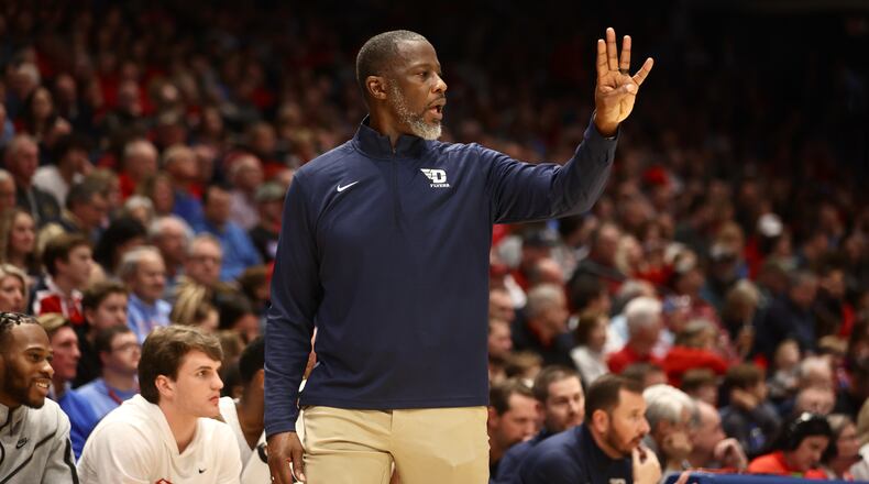 Dayton's Anthony Grant coaches during a game against Duquesne on Wednesday, Dec. 28, 2022, at UD Arena. David Jablonski/Staff
