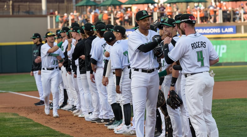 The Dayton Dragons played their home opener on Tuesday, Apr. 11, 2023 at Day Air Ballpark in downtown Dayton to a sellout crowd of 8,135, extending the team’s streak to 1,442 games, an all-time record for professional sports franchises. The Dragons lost to the Great Lakes Loons 9-7. Did we spot you there? TOM GILLIAM/CONTRIBUTING PHOTOGRAPHER