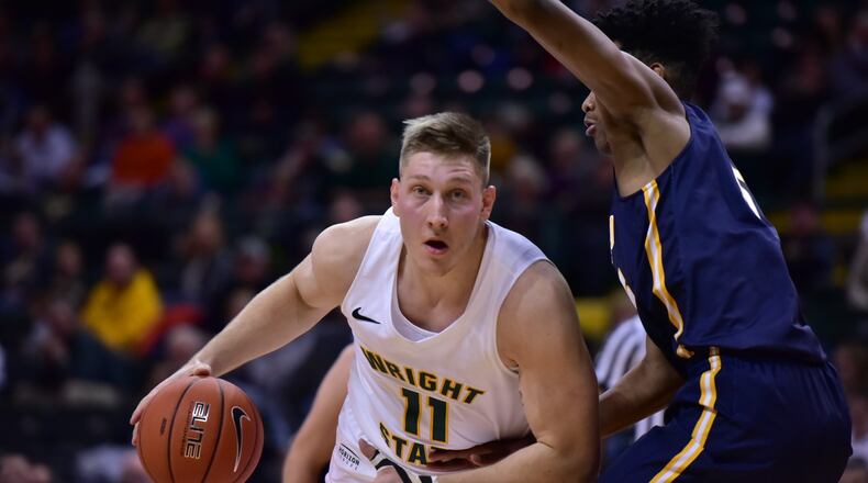 Wright State’s Loudon Love notched a double-double (14 points, 12 rebounds) in the Raiders’ win over Toledo on earlier this season. Love scored 19 points and grabbed 14 rebounds Wednesday in a 77-76 loss to SMU. Joseph Craven/CONTRIBUTED