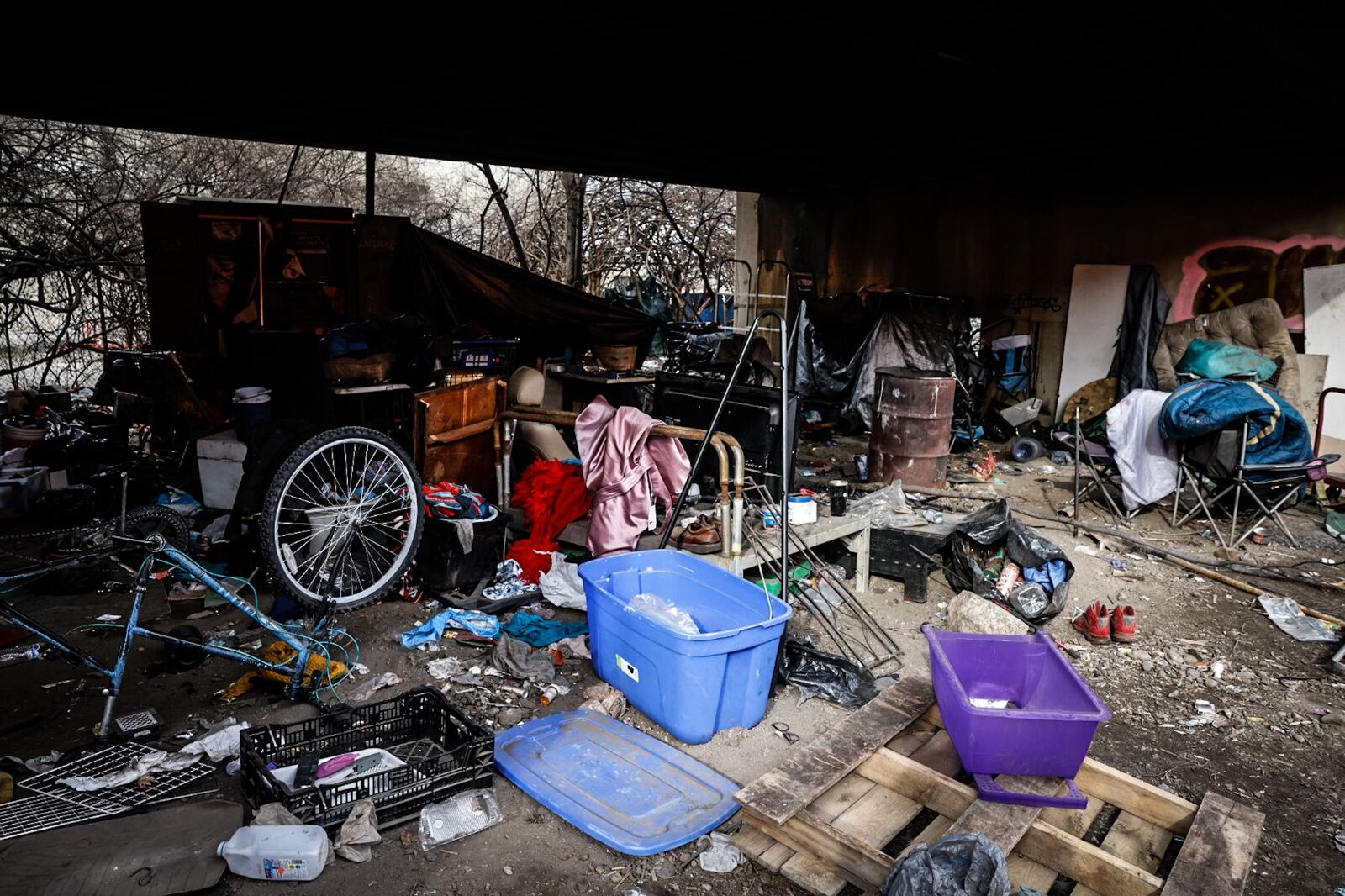 A large homeless encampment is located on East Monument Ave. under the railroad trestle near Dragon Auto Sales. The 2023 Montgomery County Point-in-Time (PIT) Count of homelessness included 790 people, 106 of whom were unsheltered. JIM NOELKER/STAFF
