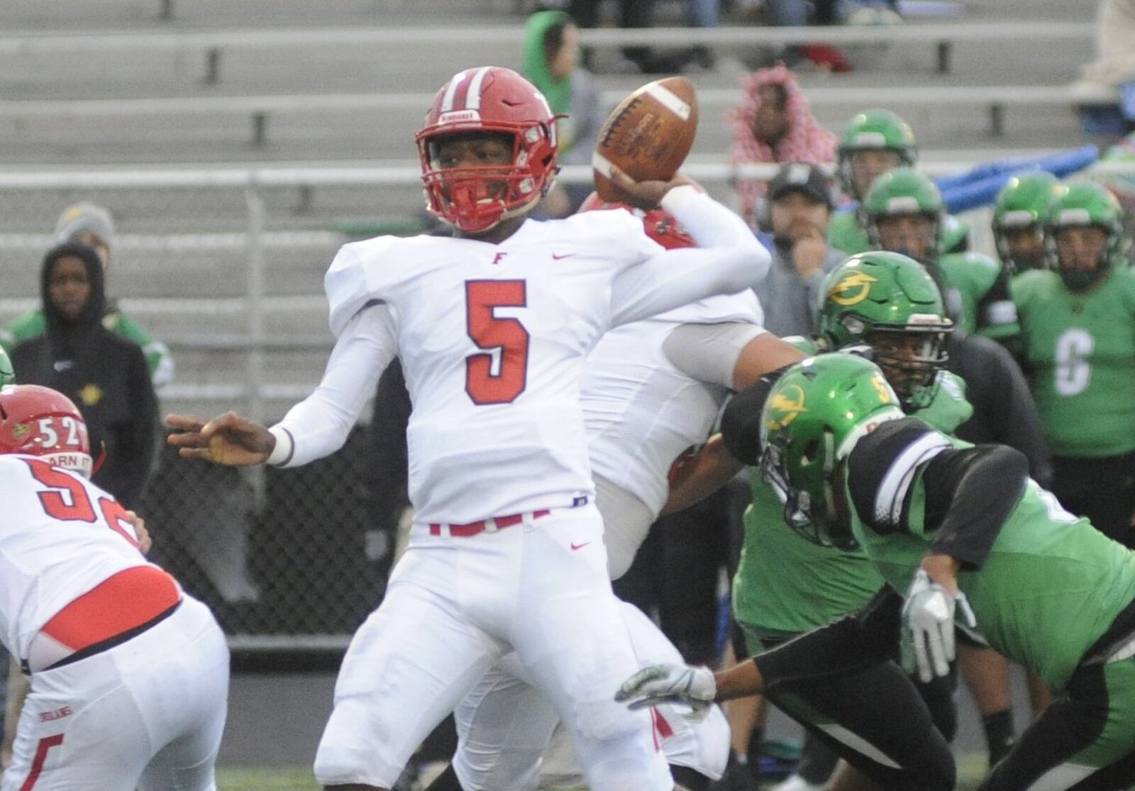 Fairfield QB Jeff Tyus delivers. Northmont defeated visiting Fairfield 28-21 in a Week 2 high school football game on Friday, Sept. 1, 2017. MARC PENDLETON / STAFF