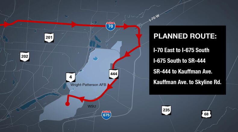 A C-17 Globemaster III trainer is arriving at WPAFB today.