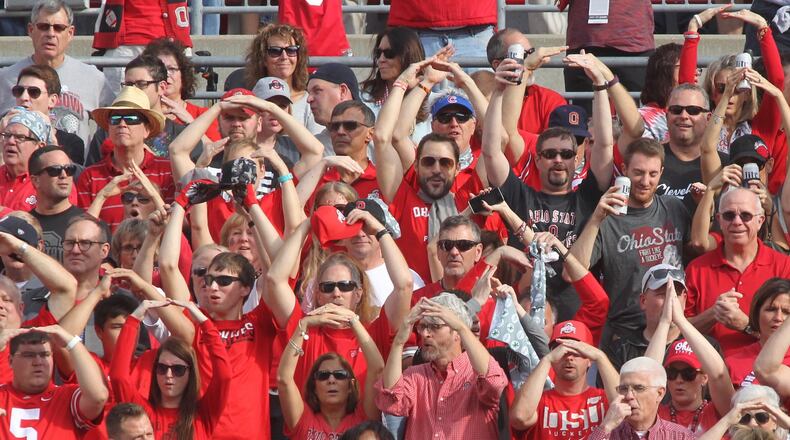 Ohio State fans cheer during a game against Northwestern on Saturday, Oct. 29, 2016, at Ohio Stadium in Columbus. David Jablonski/Staff