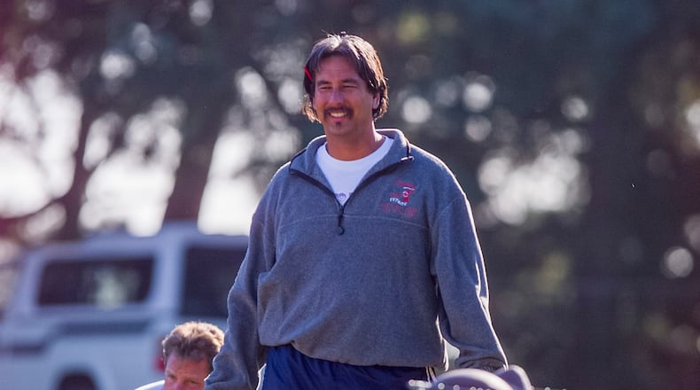 Coach John Beam during football practice at Skyline High School in Oakland, Calif., on Oct. 5, 2000. (Kendra Luck/San Francisco Chronicle via AP)