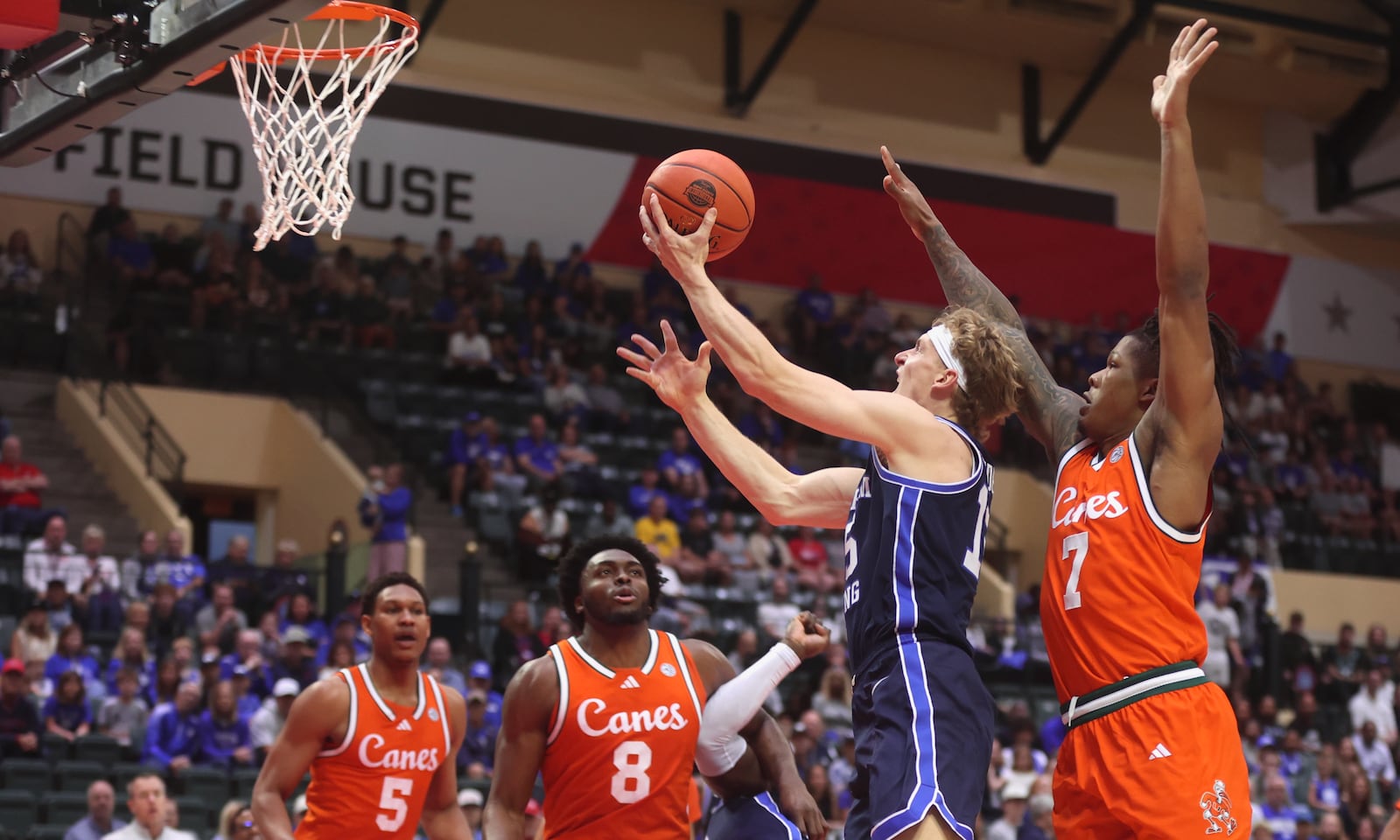 Brigham Young's Richie Saunders shoots against Miami in the first round of the ESPN Events Invitational at State Farm Field House in Kissimmee, Fla., on Thursday, Nov. 27, 2025. David Jablonski/Staff