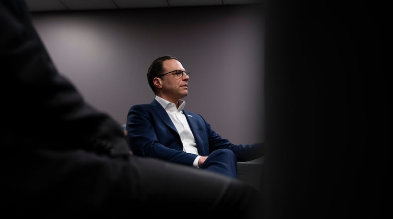 Pennsylvania Gov. Josh Shapiro is seen after a B'nai B'rith Youth Organization International Convention on Thursday, Feb. 12, 2026, in Philadelphia. (AP Photo/Joe Lamberti)