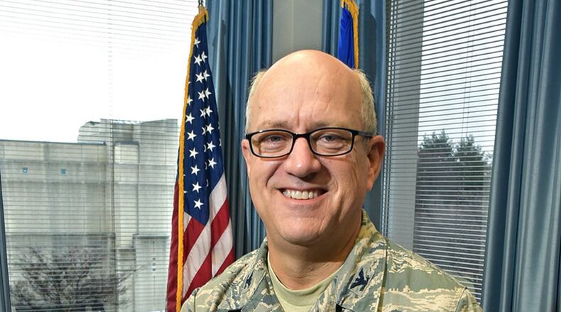 Col. Robert Marks, Air Force Materiel Command surgeon, poses for a photo inside his office at Wright-Patterson Air Force Base, Ohio, Feb. 2, 2018. Col. Marks has been selected for promotion to Brigadier General and will become the first male U.S. Air Force Nurse Corps chief once he pins on his new rank in the summer of 2018. (U.S. Air Force photo)