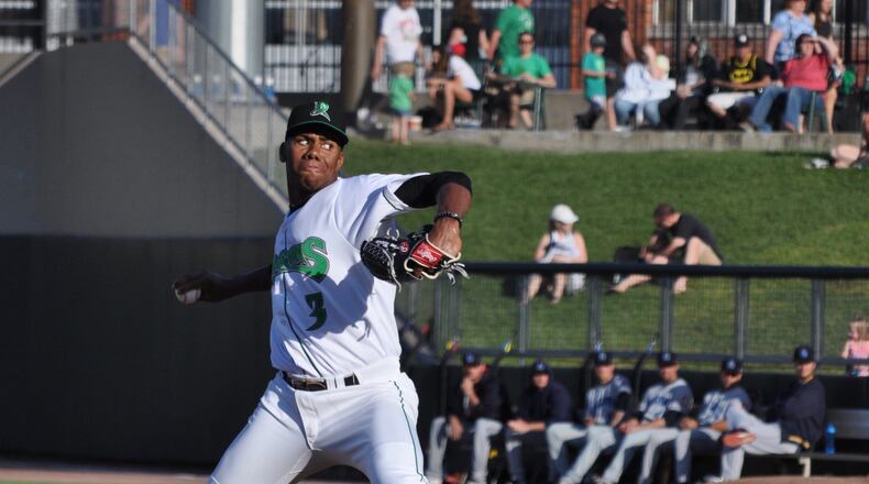 Hunter Greene reached 101 mph on his fastball during a start against the Lake County Captains at Fifth Third Field on May 24, 2018. Nick Dudukovich/CONTRIBUTED