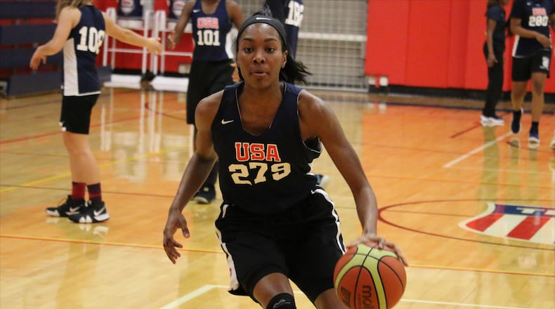 Wayne High School's Bree Hall competes at the USA Women's U16 team trials in Colorado Spring, Colo., in May 2019. (Photo courtesy USA Basketball)