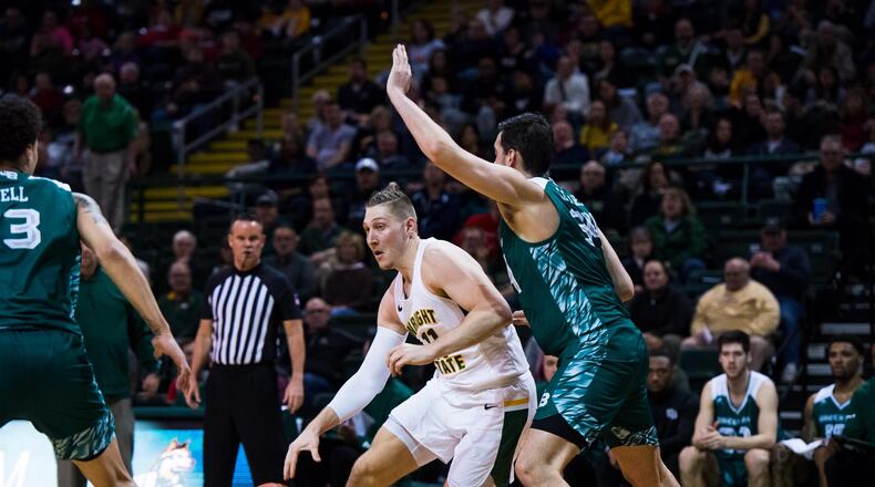 Wright State’s Loudon Love drives in the lane against Green Bay at the Nuttter Center on Dec. 28, 2019. Joseph Craven/WSU Athletics