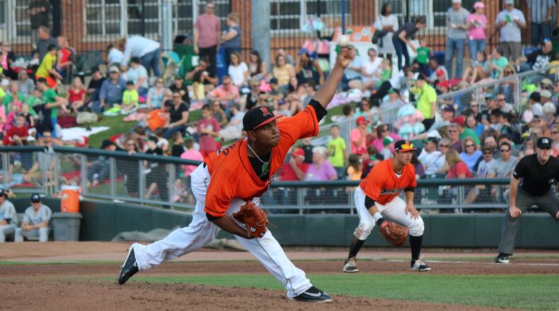 Dayton Dragons pitcher Wennington Romero got the start against the West Michigan Whitecaps on Friday at Fifth Third Field. The Dragons lost in 12 innings, 7-5. GREG BILLING / CONTRIBUTED