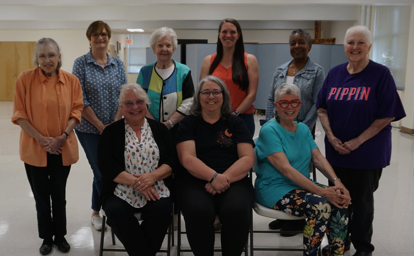 Left to right: Back row: Gayle Smith (Glenda Bates), Jackie Pfeifer (Flo Hudson), Barbara Jorgensen (Doreen Whitman), Adee McFarland (Betty Dunlap), Gail Andrews Turner (Edith Macklin), Kathy Campbell (Nora Griffin); Front row: Becky Howard (Willa Wild), Kerry Simpson (Fanny Wild Cantrelle) and Pam McGinnis (Johnnie Faye "Jef" Wild) in the Young at Heart Players production of "The Wild Women of Winedale." FACEBOOK PHOTO
