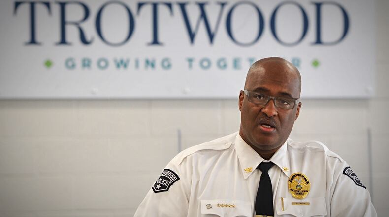 Trotwood Police Chief Erik Wilson gives a media briefing Monday, Feb. 8, 2021, following a deadly shooting on Feb. 5, 2021, involving Trotwood police. MARSHALL GORBY /STAFF