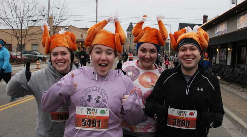 Hundreds of runners turn out each year for the Turkey Trot hosted by the Ohio River Road Runners Club and the City of Miamisburg. BOB GARLOCK/STAFF