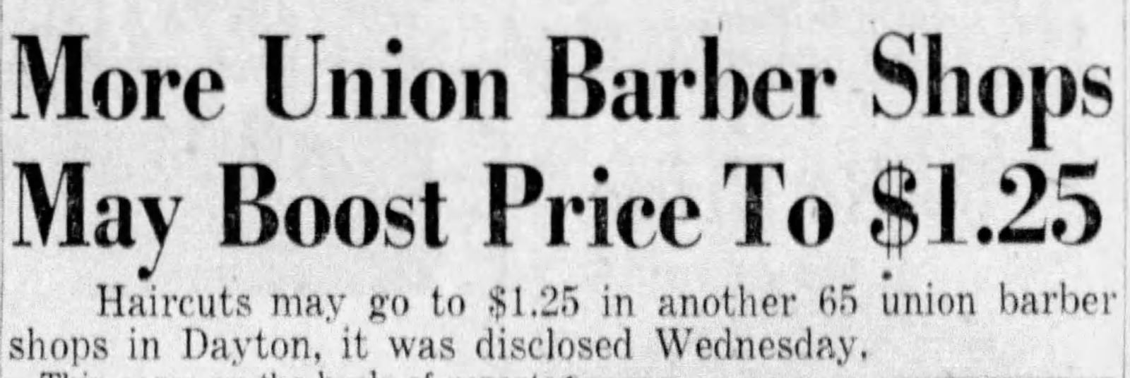 A Dayton Daily News headline from 1950 during the "Barber Price War." DAYTON DAILY NEWS ARCHIVES.
